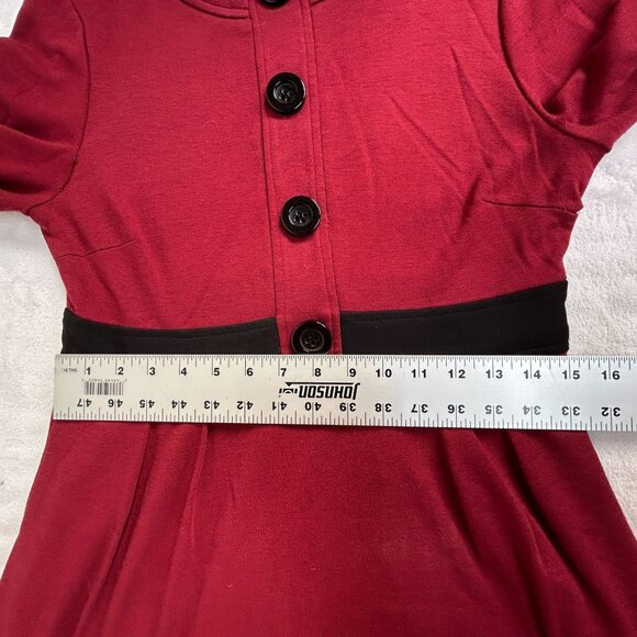 Maggy London Womens Red & Black Button Detail 3/4 Sleeve Dress Size 8 Stretch - Picture 8 of 9